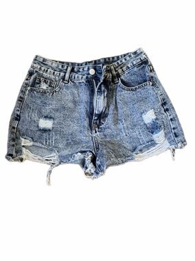 Distressed High-Rise Denim Shorts